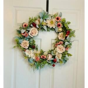 Sweet Cottage Garden Wreath Ivory Champagne Spring Mother's Day‎ Handmade